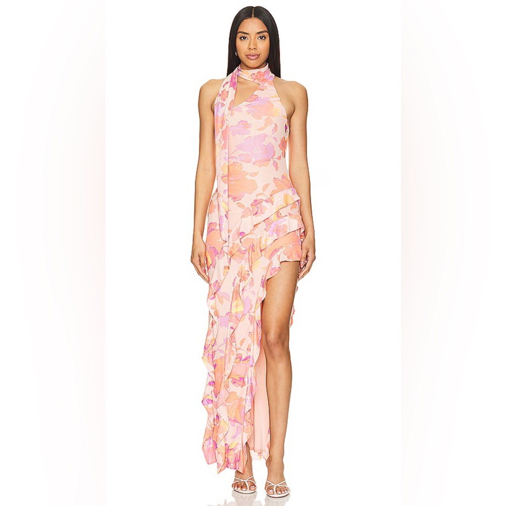 AFRM Desiree Dress in Nude Marble Floral from Revolve